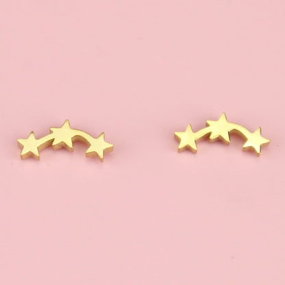 Triple Curved Star Stud Earrings (Gold Plated)