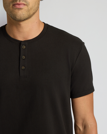 All Black Heavyweight Curved Hem Henley 3-Pack