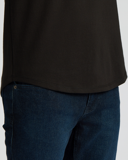 Black Heavyweight Curved Hem Henley
