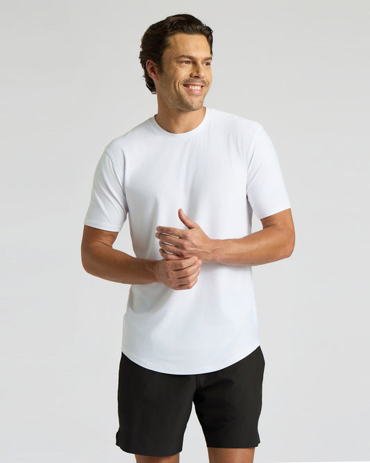 White Active Curved Hem Crew