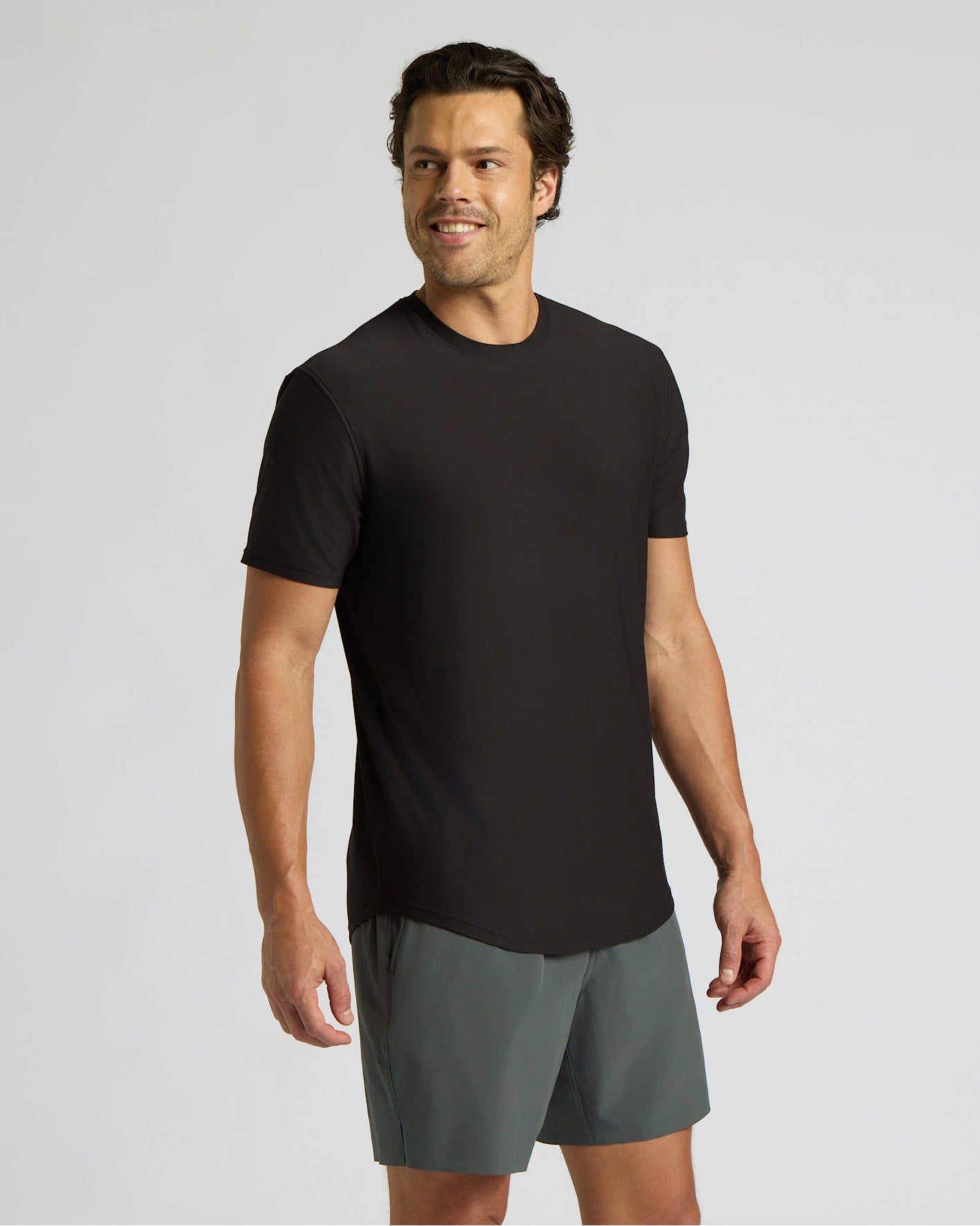 Black Active Curved Hem Crew