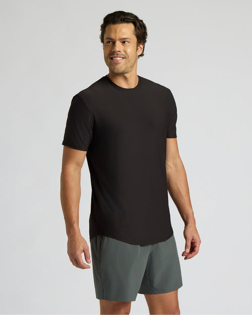 Black Active Curved Hem Crew