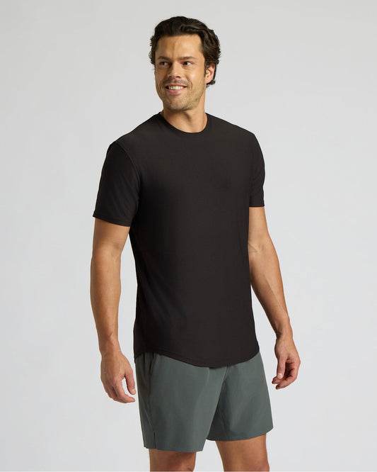 Black Active Curved Hem Crew