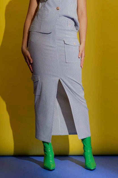 Blue Stripe Cargo Skirt Blue Stripe