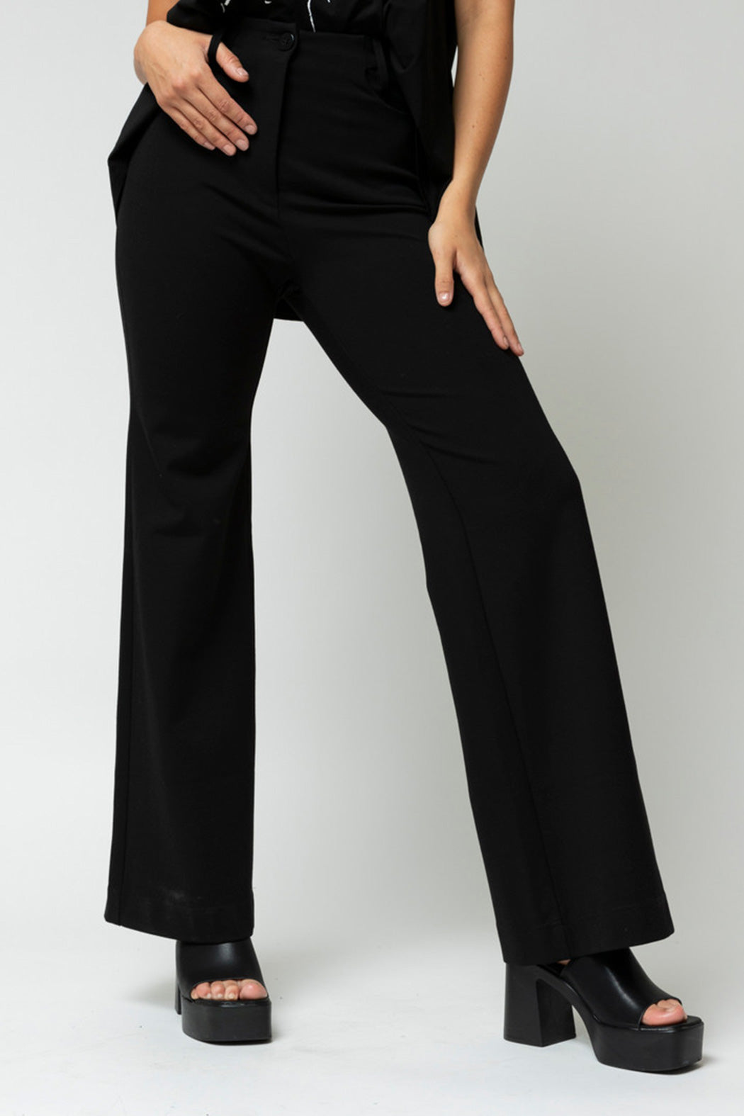 Black Ponte Wide Flare Pant
