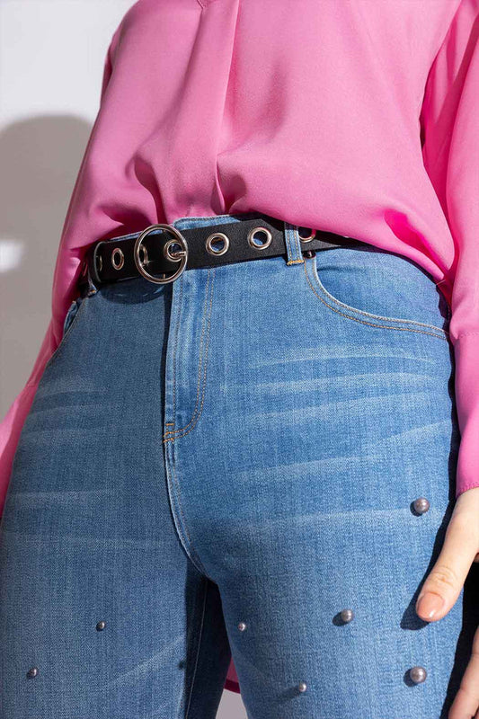 Black/Silver Ring Belt