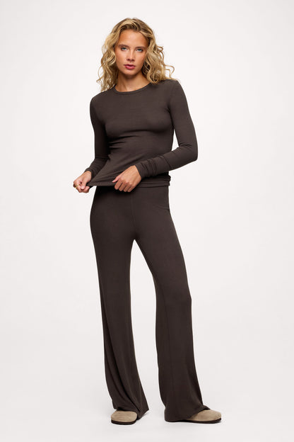 Slinky Rib Long Sleeve Shirt | Espresso