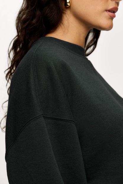 Vintage Fleece Cinch Waist Sweatshirt | Black