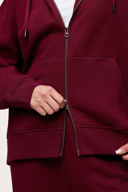 Core Fleece Two Way Zip Hoodie | Ruby