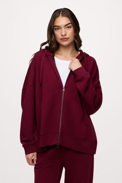 Core Fleece Two Way Zip Hoodie | Ruby