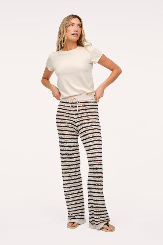 Cotton Crochet Sweater Pant | Bone Stripe