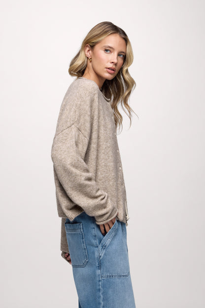 Cozy Knit Boxy Cardigan | Heather Cocoa