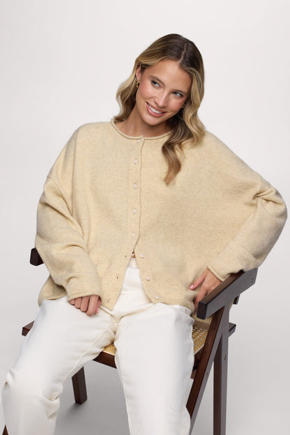 Cozy Knit Boxy Cardigan | Heather Oat