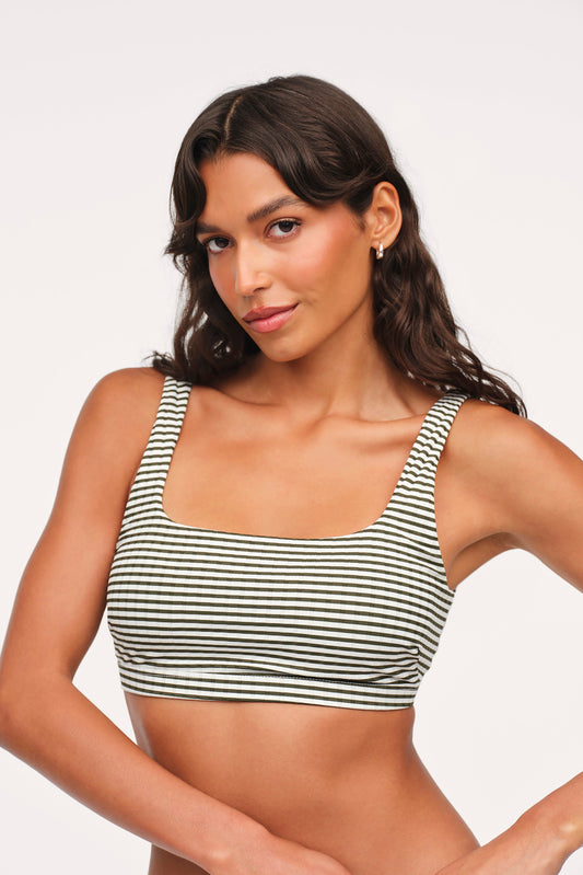 Square Neck Bikini Top | Olive Stripe