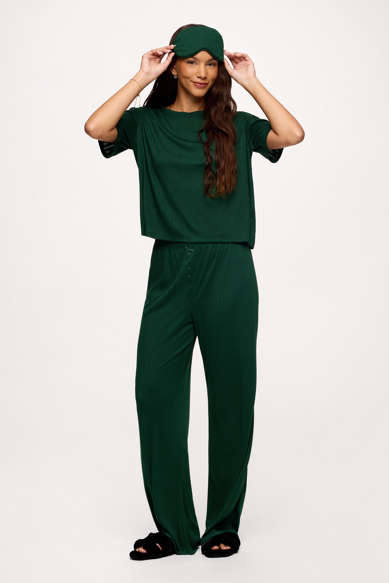 Tree Pointelle Pajama Set with Sleep Mask | Hunter