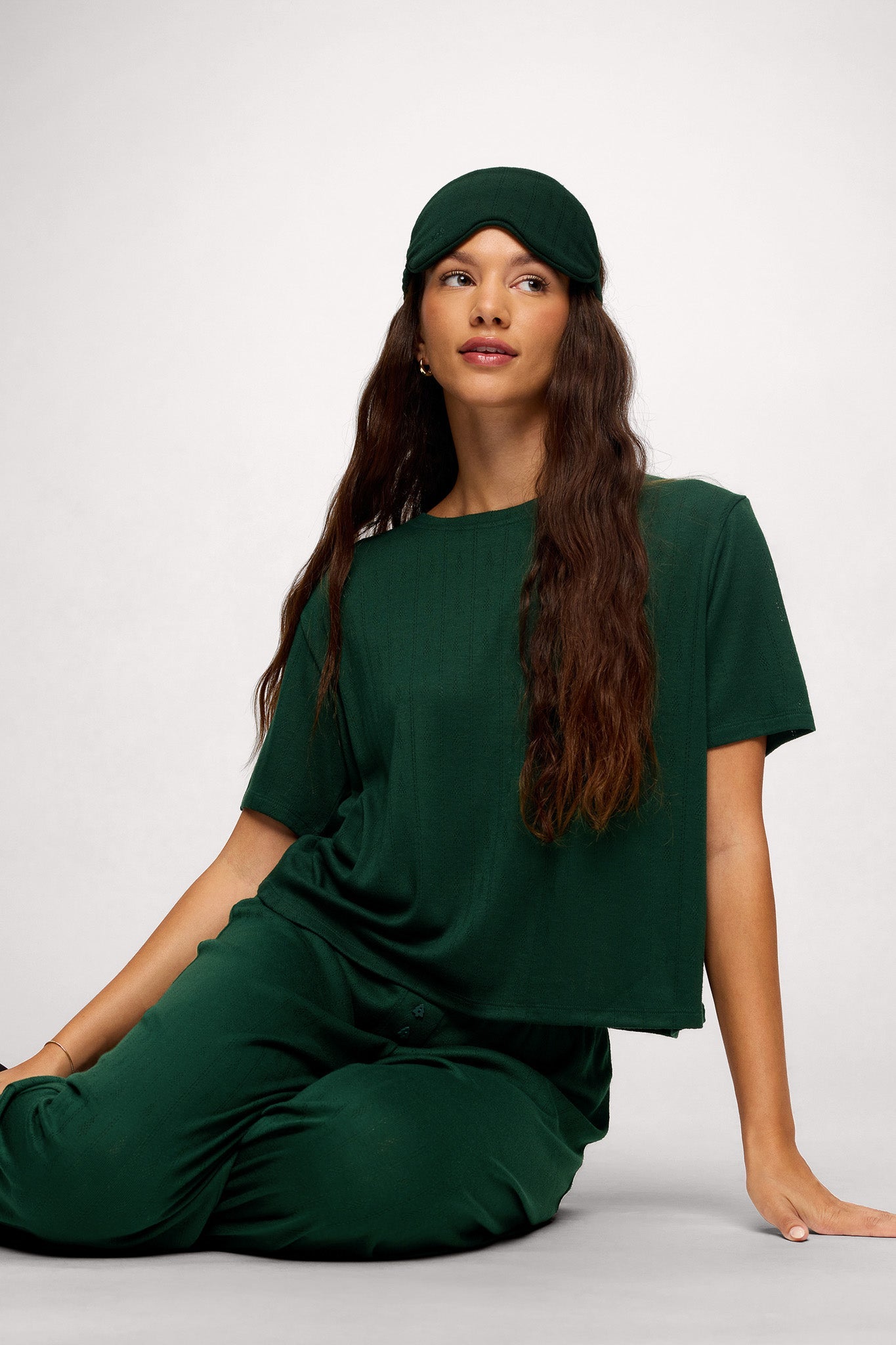 Tree Pointelle Pajama Set with Sleep Mask | Hunter
