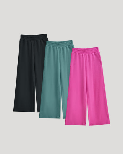Girls Waffle Wide Leg Pants 3-Pack
