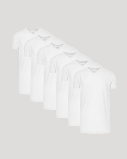 White Short Sleeve Tall Classic V-Neck 6-Pack
