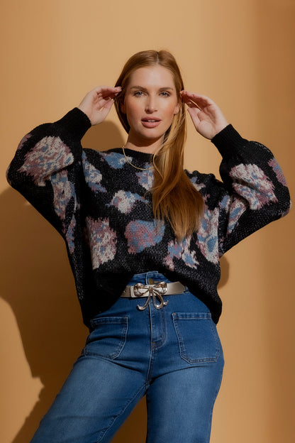 Black Floral Bell Jumper Black S