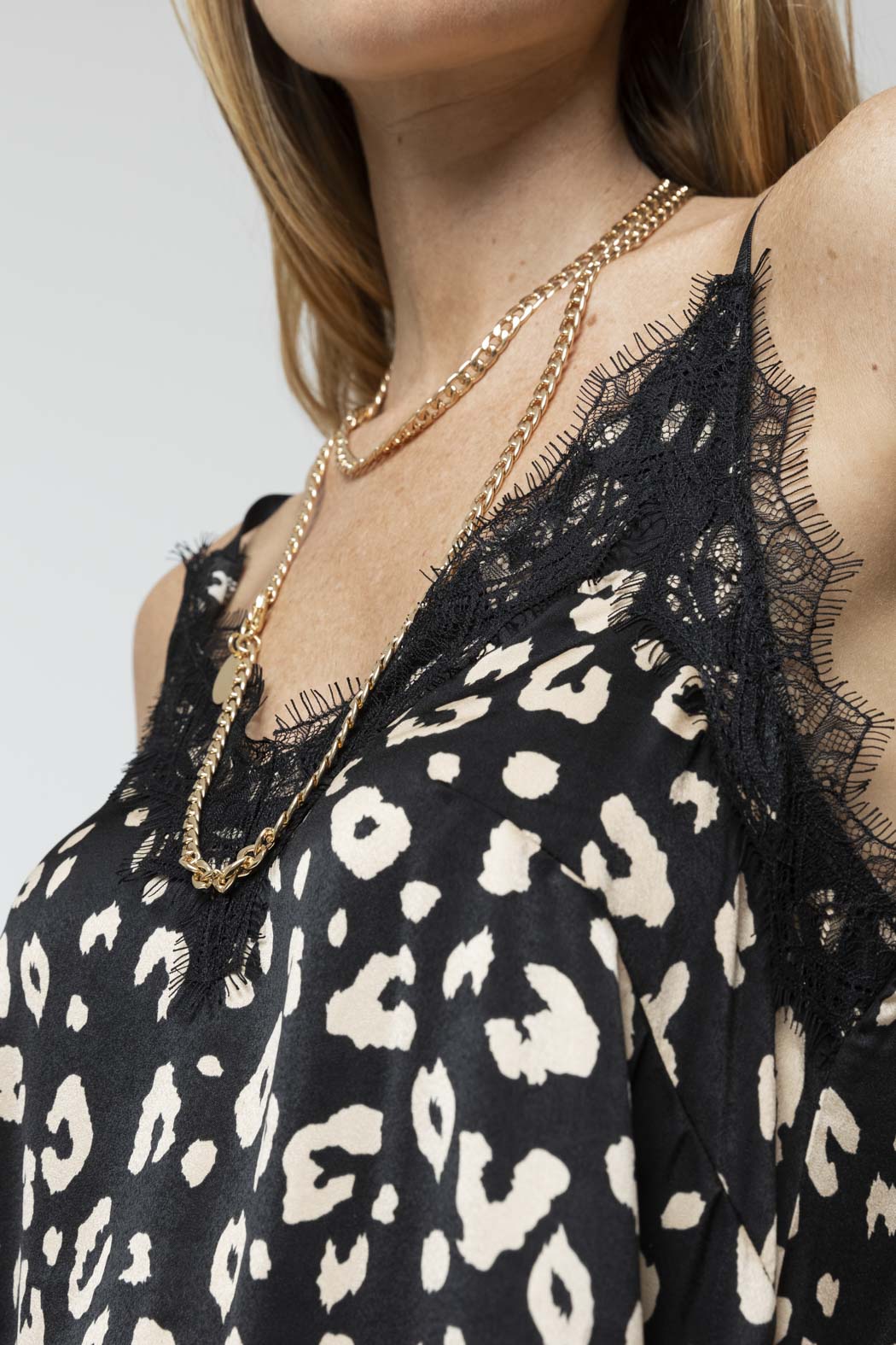 Black Beige Silky Lace Cami