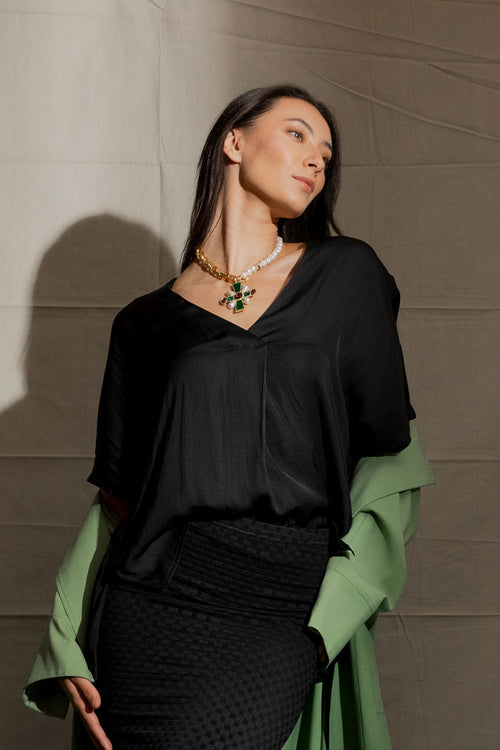 Black Silky Bondi Top