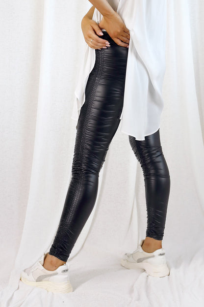 Black Waxed Ruched Legging - SALE