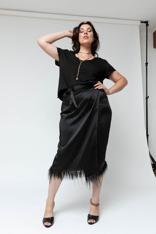 Black Satin Feather Skirt - Final Sale