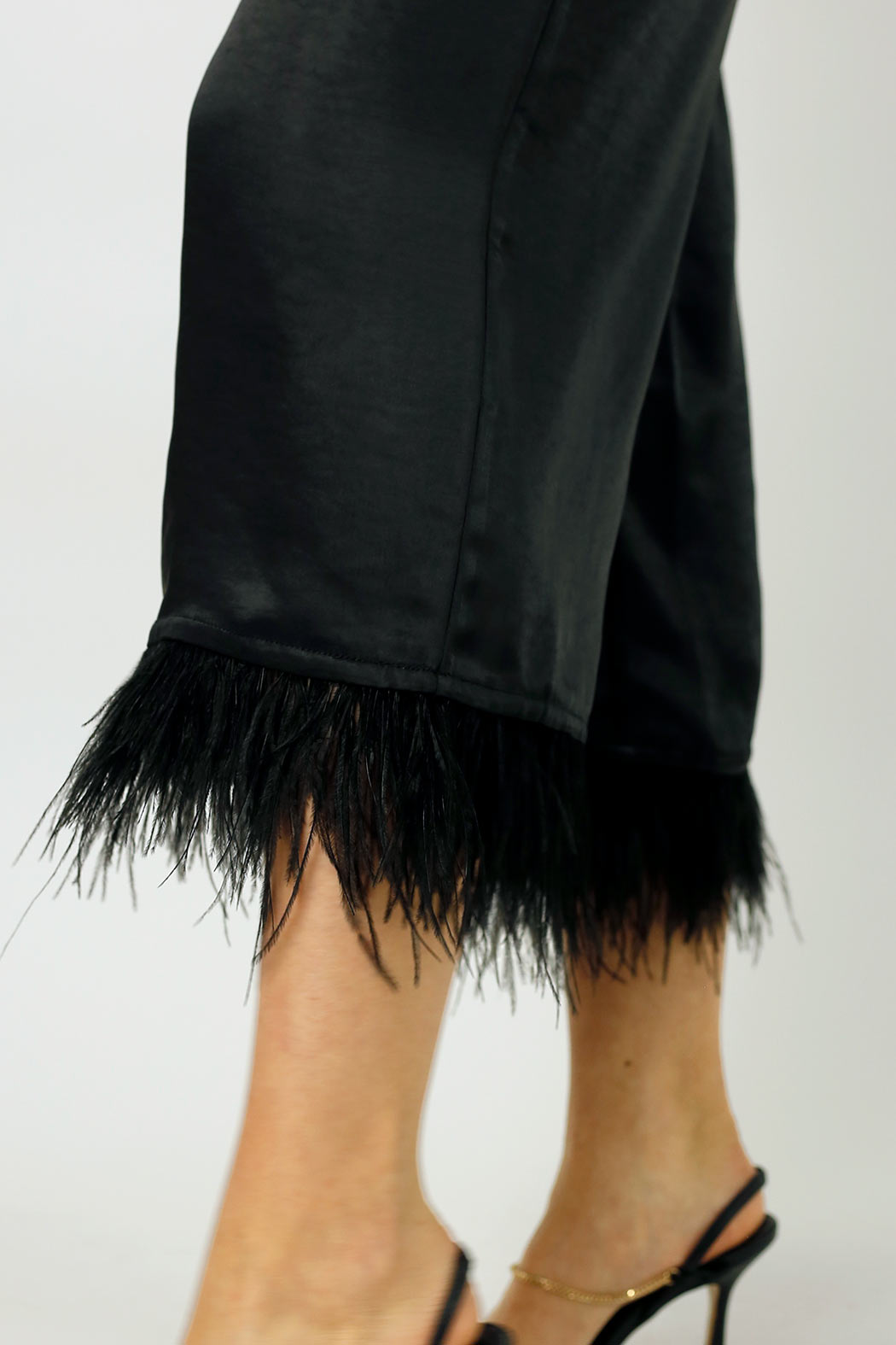 Black Satin Feather Culottes - FINAL SALE