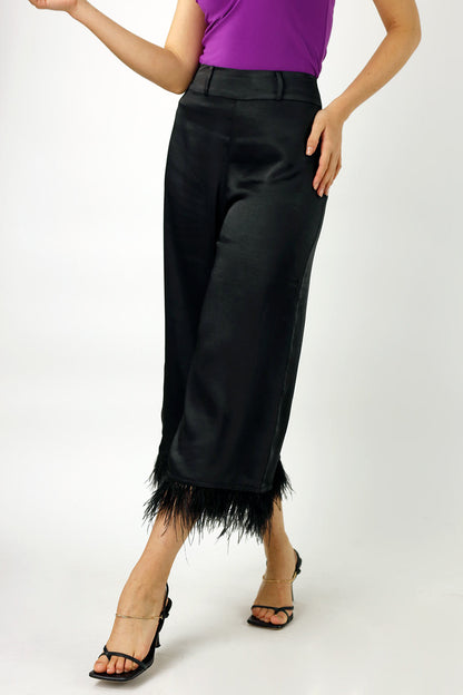 Black Satin Feather Culottes - FINAL SALE