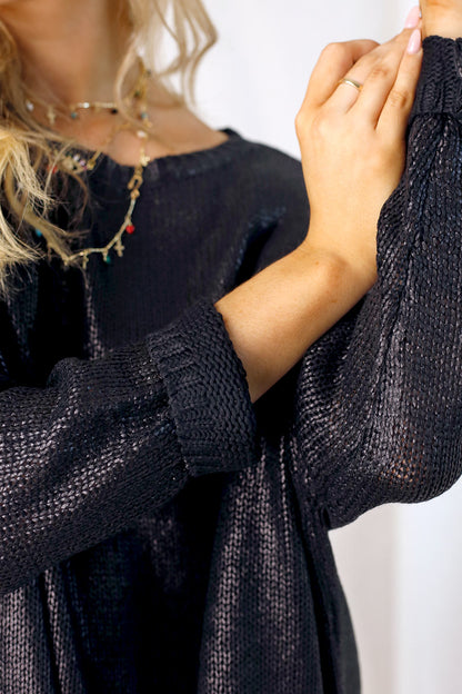 Black Foil Crop Jumper - SALE