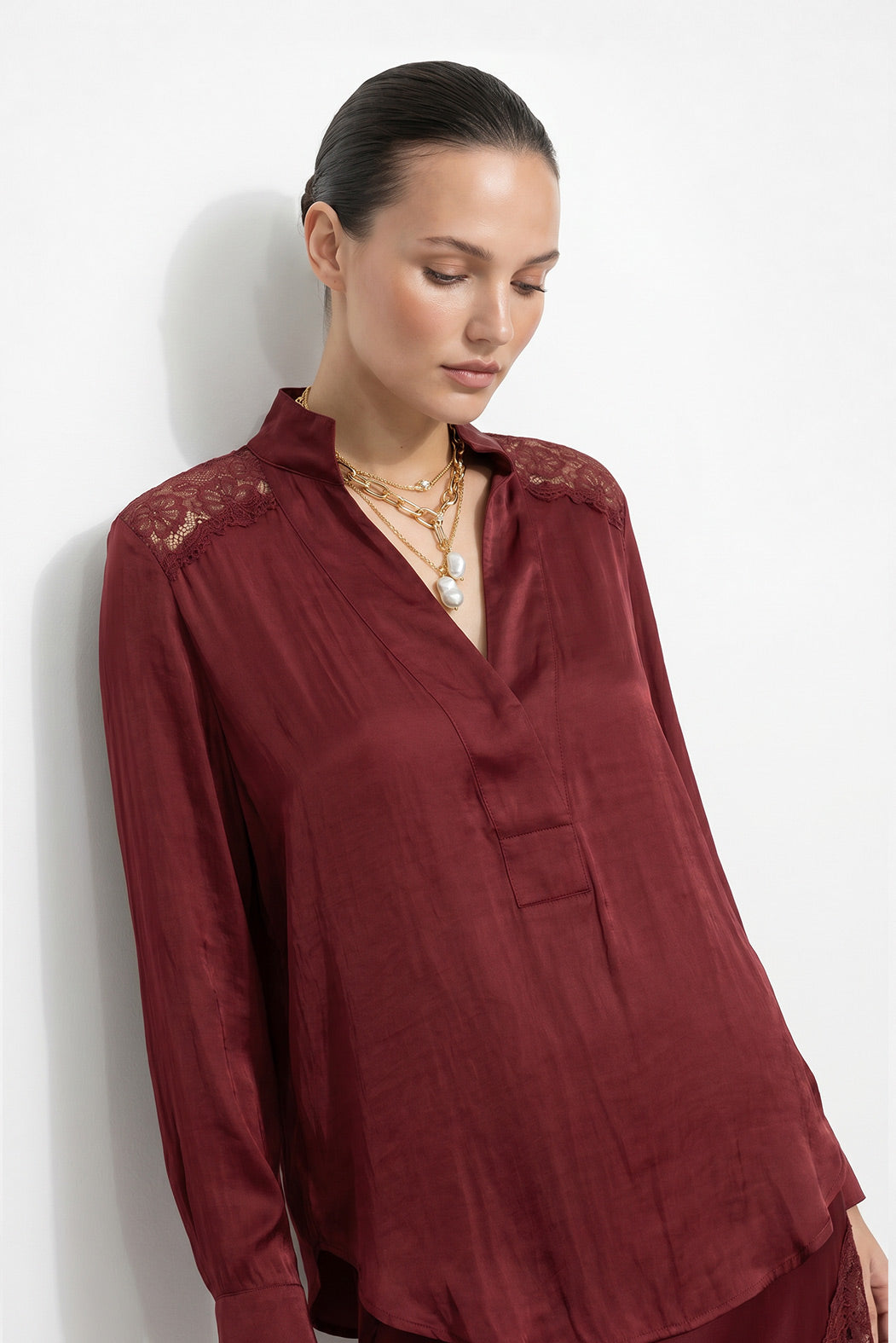 Burgundy Glow Lace Blogger Shirt