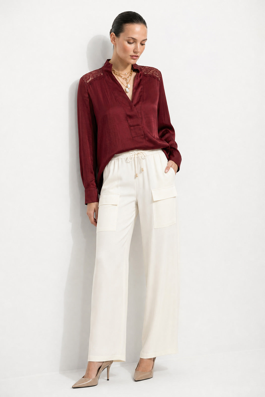 Burgundy Glow Lace Blogger Shirt