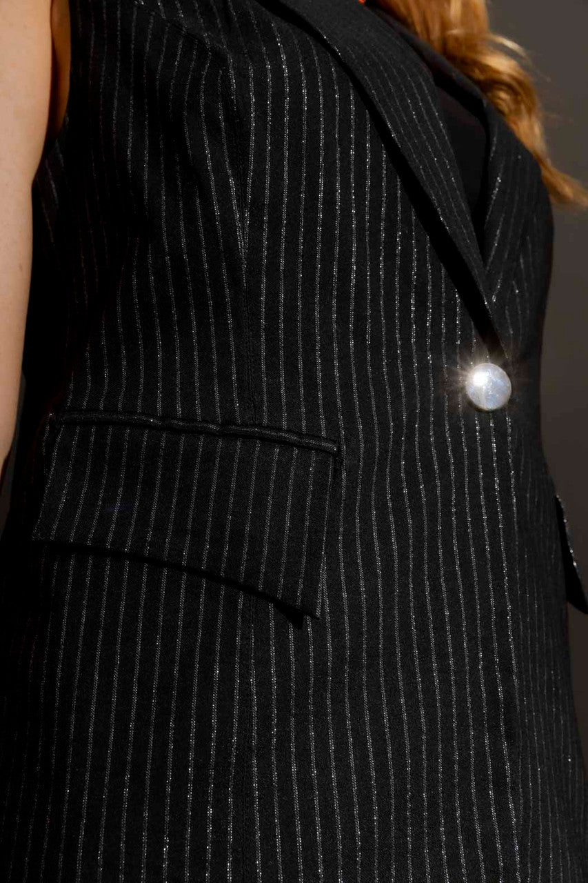 Black Stripe Lurex Single Breasted Vest Black Stripe