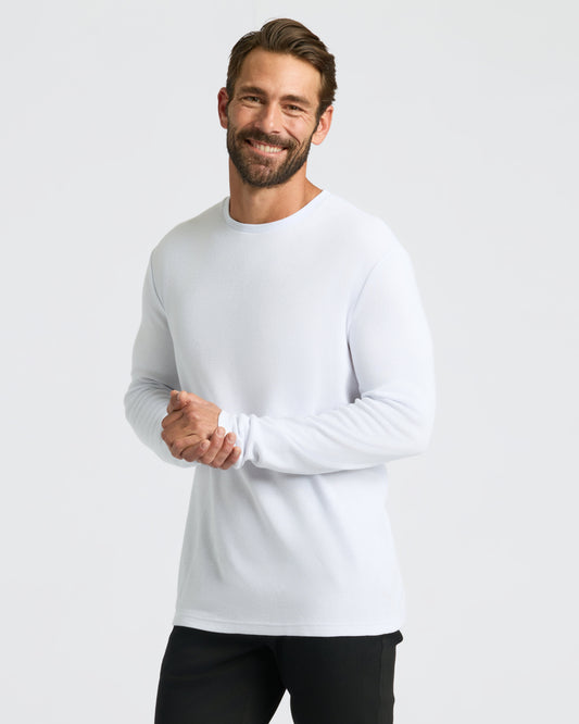 White Waffle Long Sleeve Crew Neck