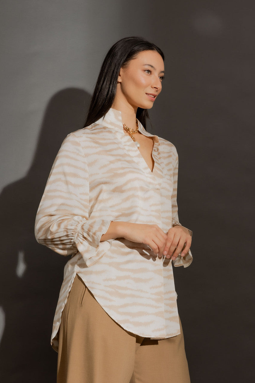 Beige/White Animal Femme Blogger Shirt Beige Animal