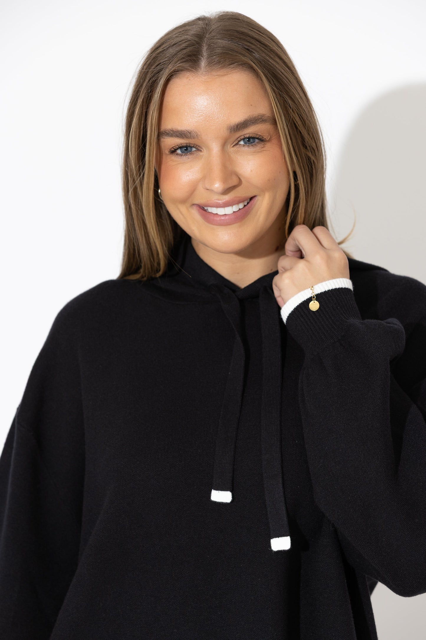 Black Contrast Hood Knit Jumper