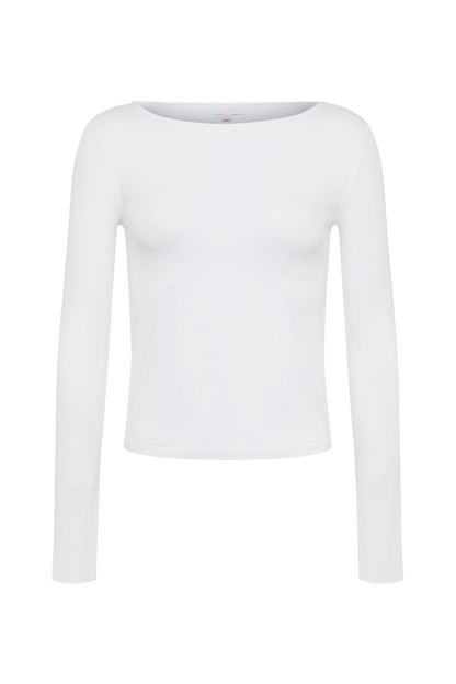 Slinky Jersey Boat Neck Long Sleeve Shirt | White