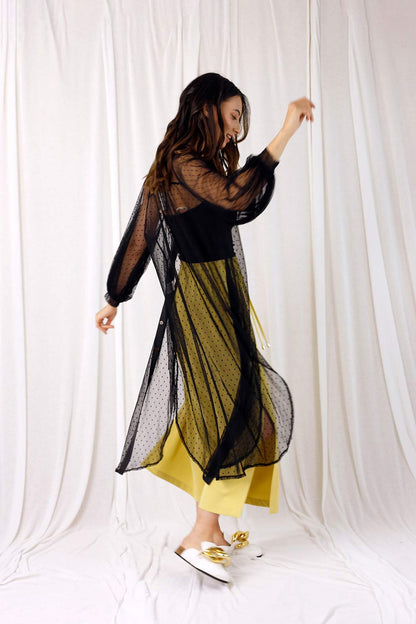Black Pinspot Mesh Maxi Shirt - SALE