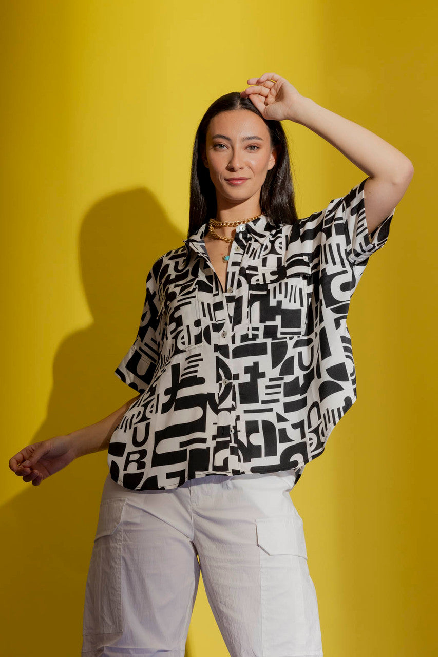 Black/White Crop Blake Shirt