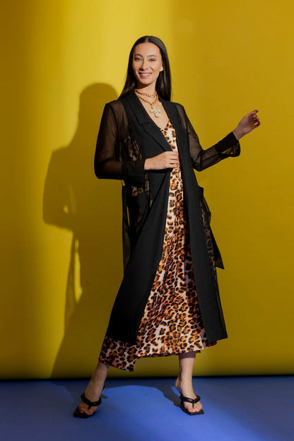 Black Mesh Trench Coat